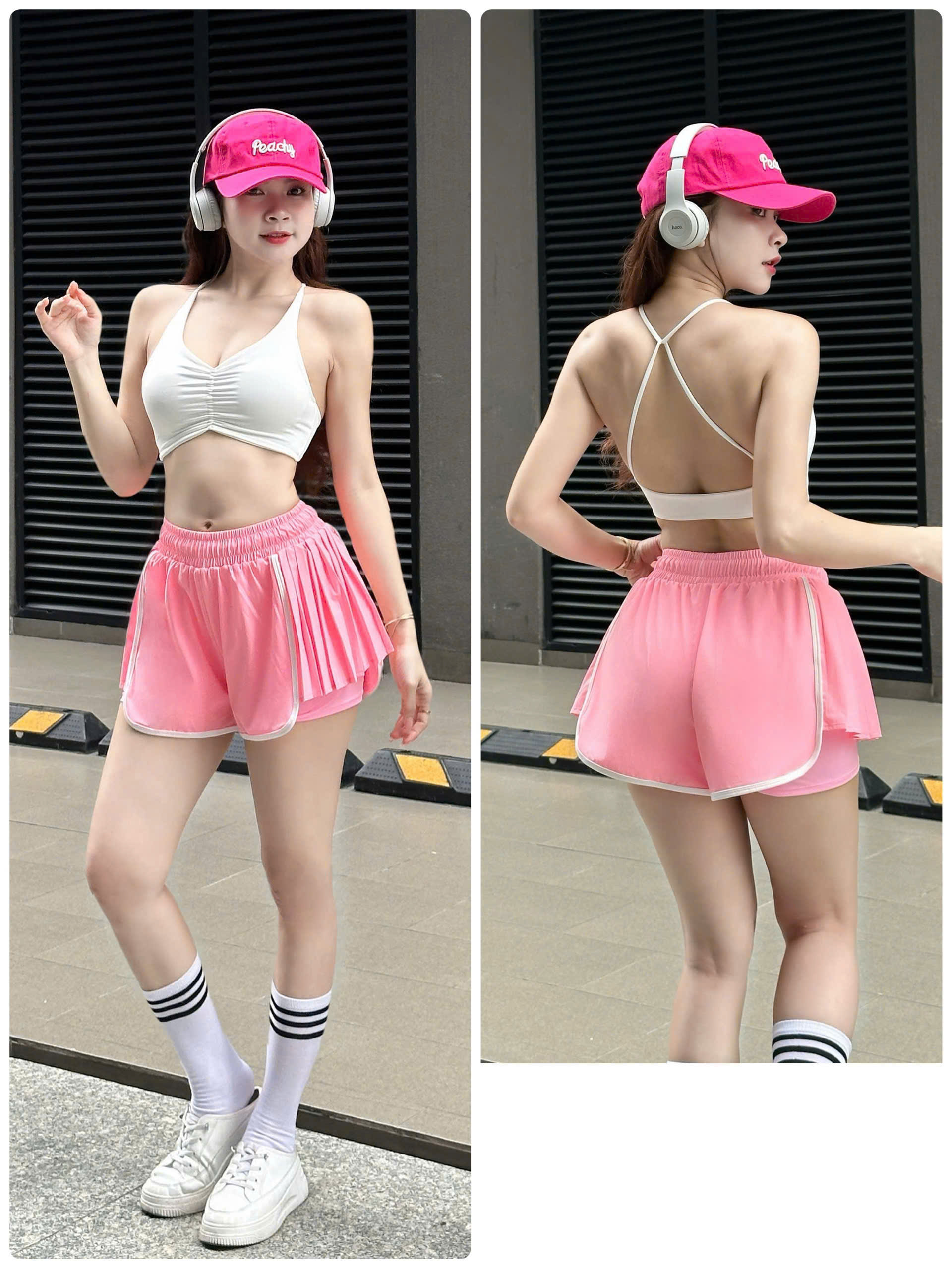 Quần Đùi Thể Thao Nữ Boxer 2 Lớp Xếp Li 2 Bên Phối Viền_thumbnail_4