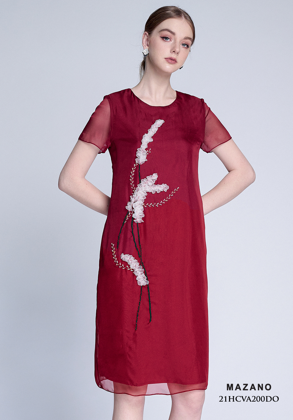 Đầm suông đỏ voan tơ đính hoa_thumbnail_3