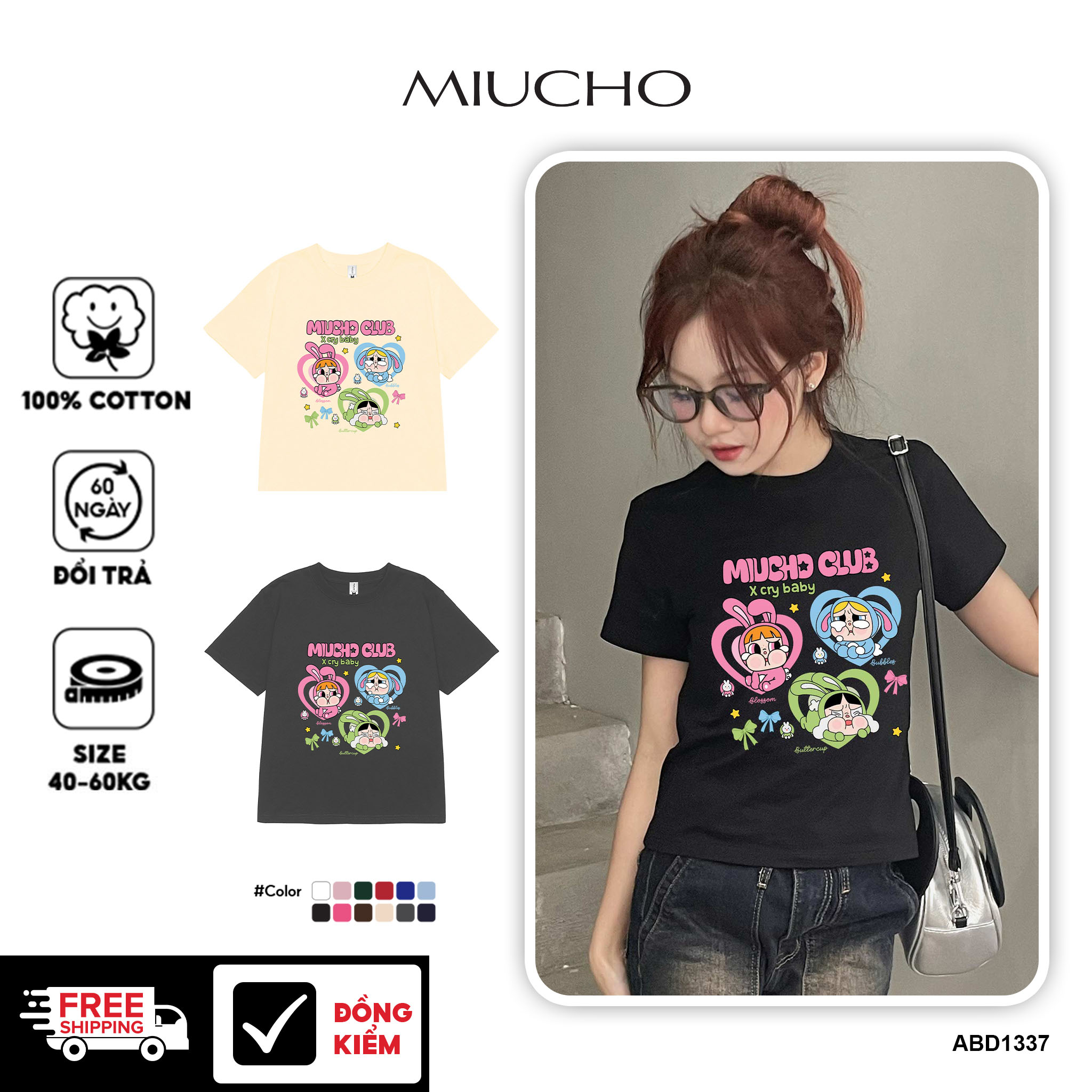 Áo thun baby tee CRY BABY form ôm ABD1337 Miucho tay ngắn cổ tròn hotrend in mix