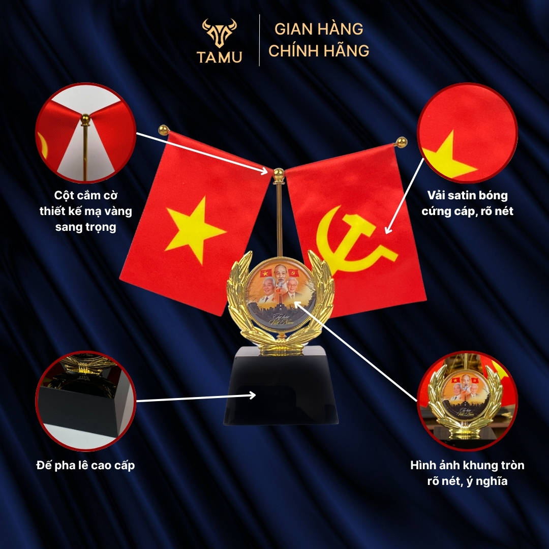 Bộ Cờ Trang Trí Bàn Làm Việc Kèm Đế Pha Lê Đen Cao Cấp_thumbnail_2