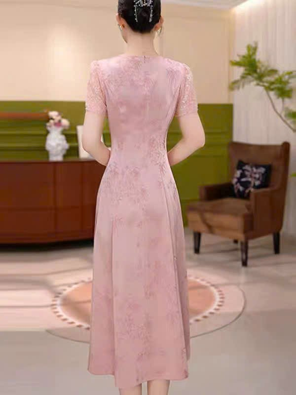 18289-Đầm lụa suông A phối voan tay ngắn  viền ren cách điệu ( lụa, voan, ren)_thumbnail_2