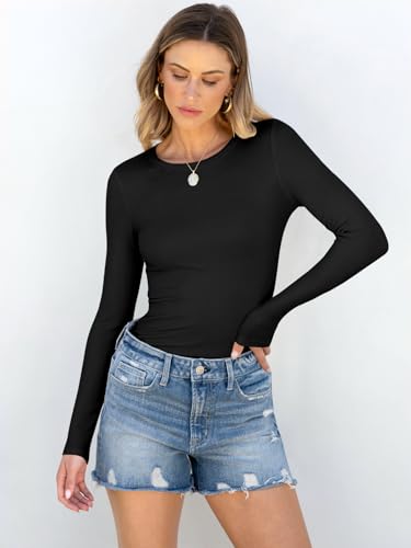 Slim Fit Long Sleeve Tee for Women – Soft Ribbed Basic Layering Shirt