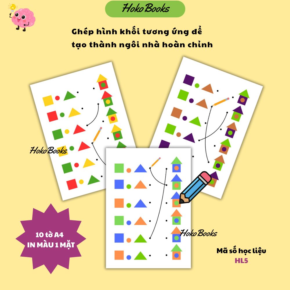 HL5 Bộ 10 tờ Học liệu Ghép hình Xây nhà