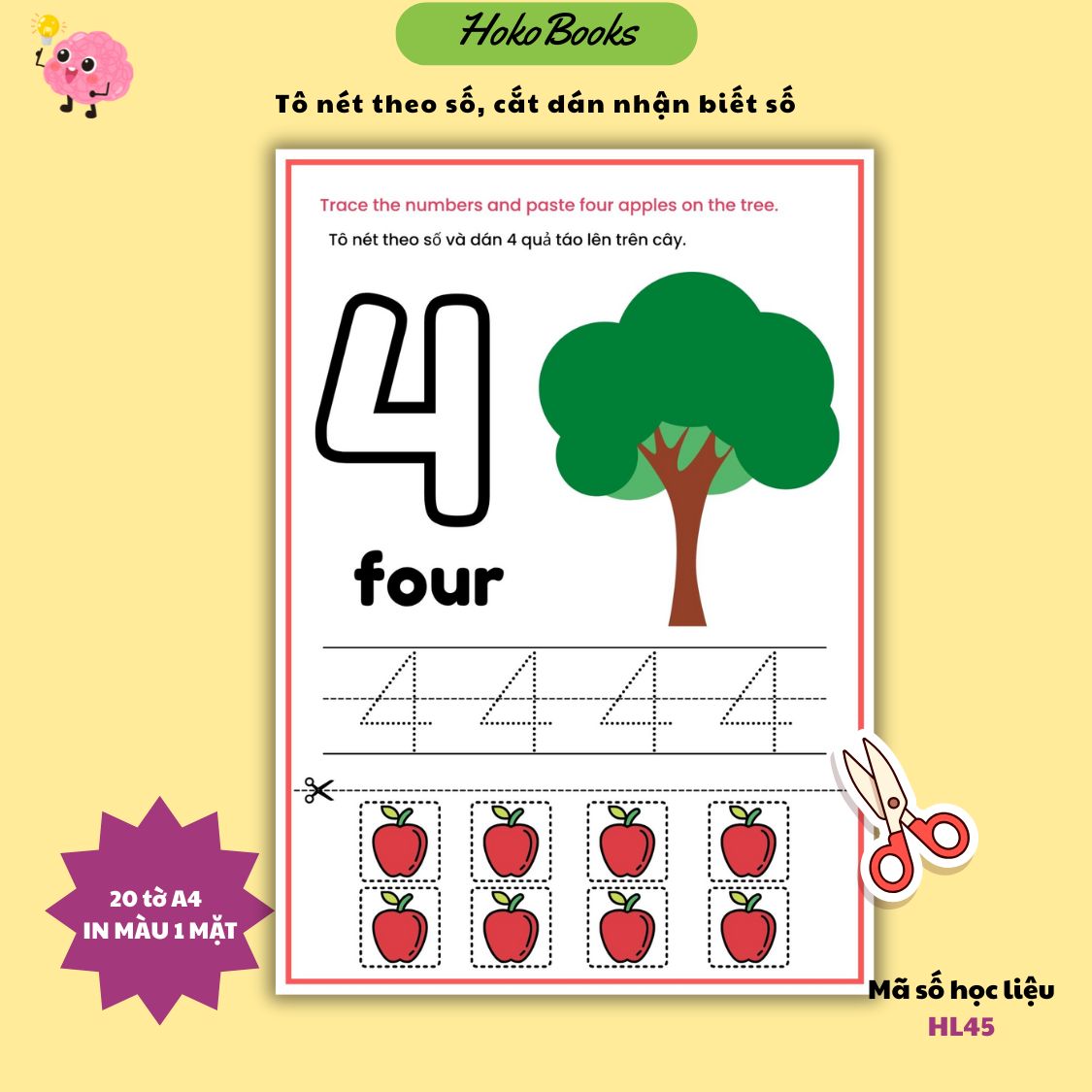 HL45 Học liệu tô nét theo số, cắt dán nhận biết số