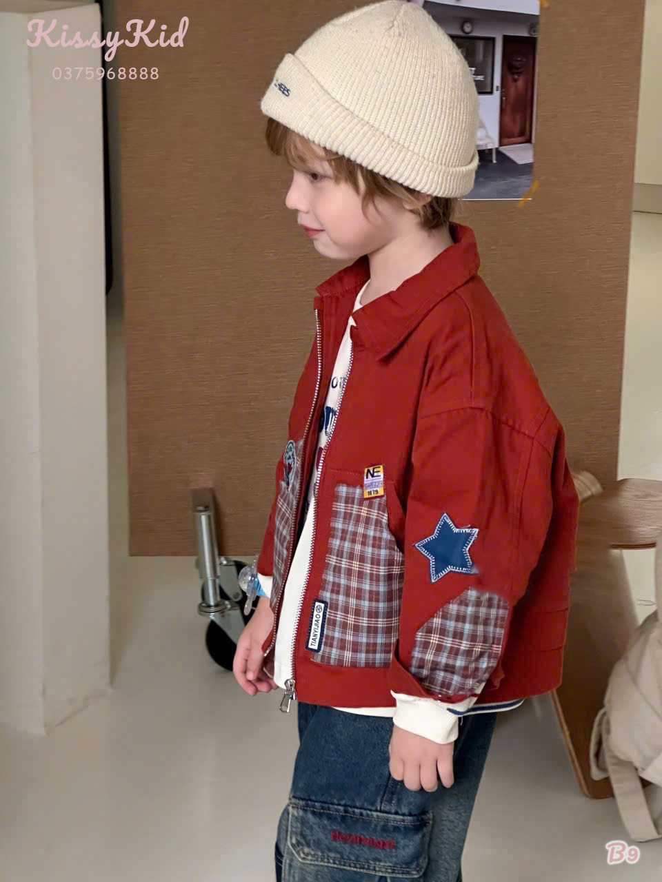 (B9) áo khoác kaki đỏ bé trai