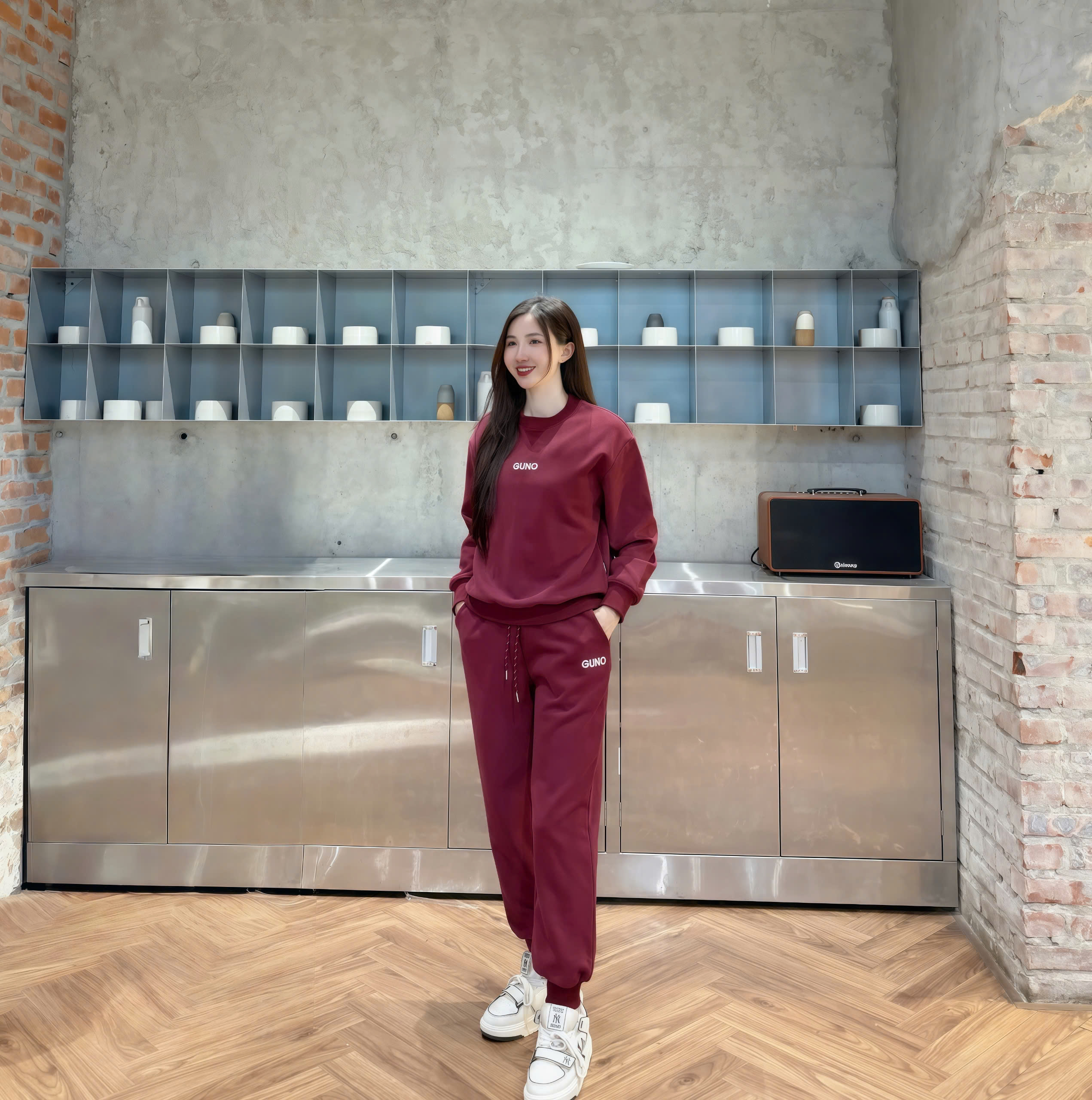 25BG150-Bộ quần áo NỈ NỮ GUNO logo tay quần bo BASIC 200226_thumbnail_4