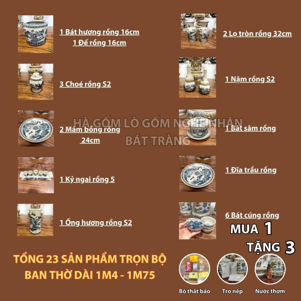 HG098 Đồ Thờ Cúng Bộ 23 món ban thờ 1M4 - 1M75 men rạn trơn nghệ nhân Bát Tràng chế tác TẶNG Thất Bảo, Tro Nếp_thumbnail_1