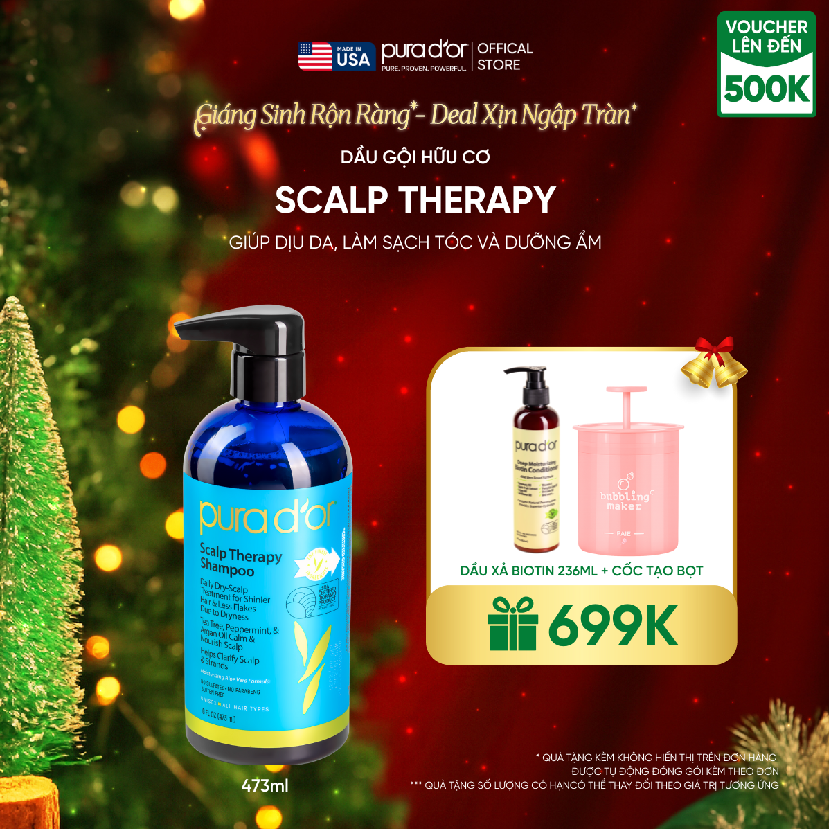 Dầu gội Pura D'or Scalp Therapy Giúp Dịu Da, Làm Sạch Tóc Và Dưỡng Ẩm 473ml