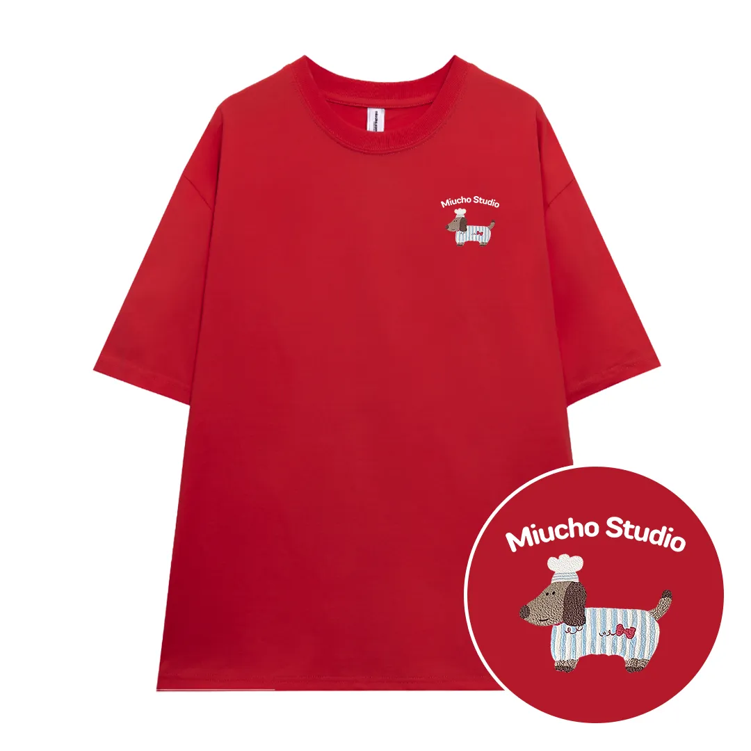 Áo thun form rộng local brand Miucho Studio cotton 2 chiều thoáng mát hình cún nhỏ in mix 2665