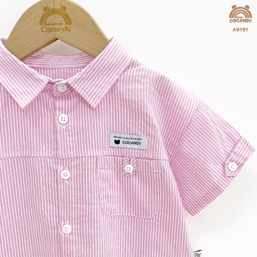 Áo cộc kẻ HỒNG sơ mi giả nẹp gấu áo_thumbnail_3