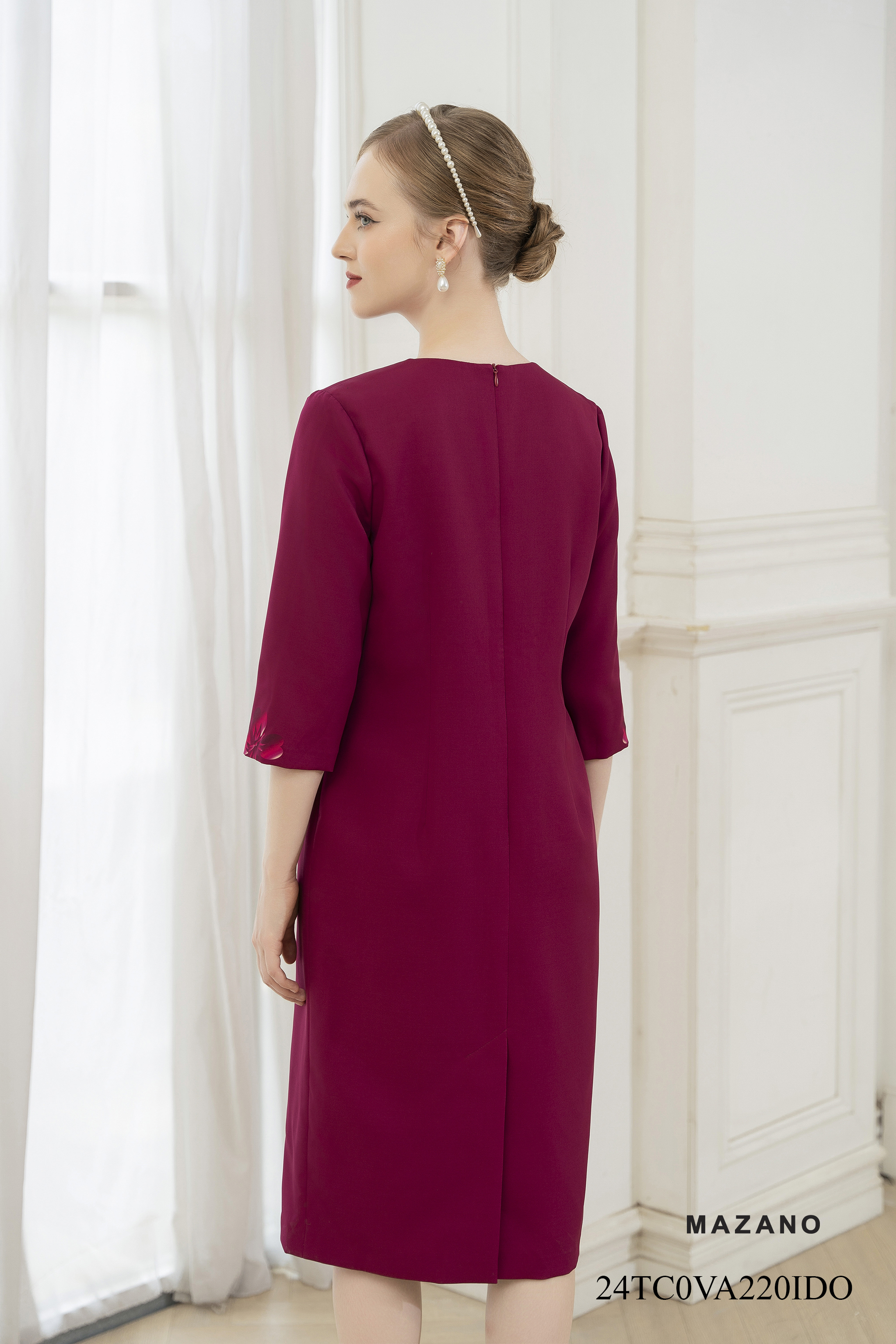 Váy Đầm suông Vải Thô  in hoa bố cục Cổ tròn Dài tới bắp chân-VA220IDO_thumbnail_5