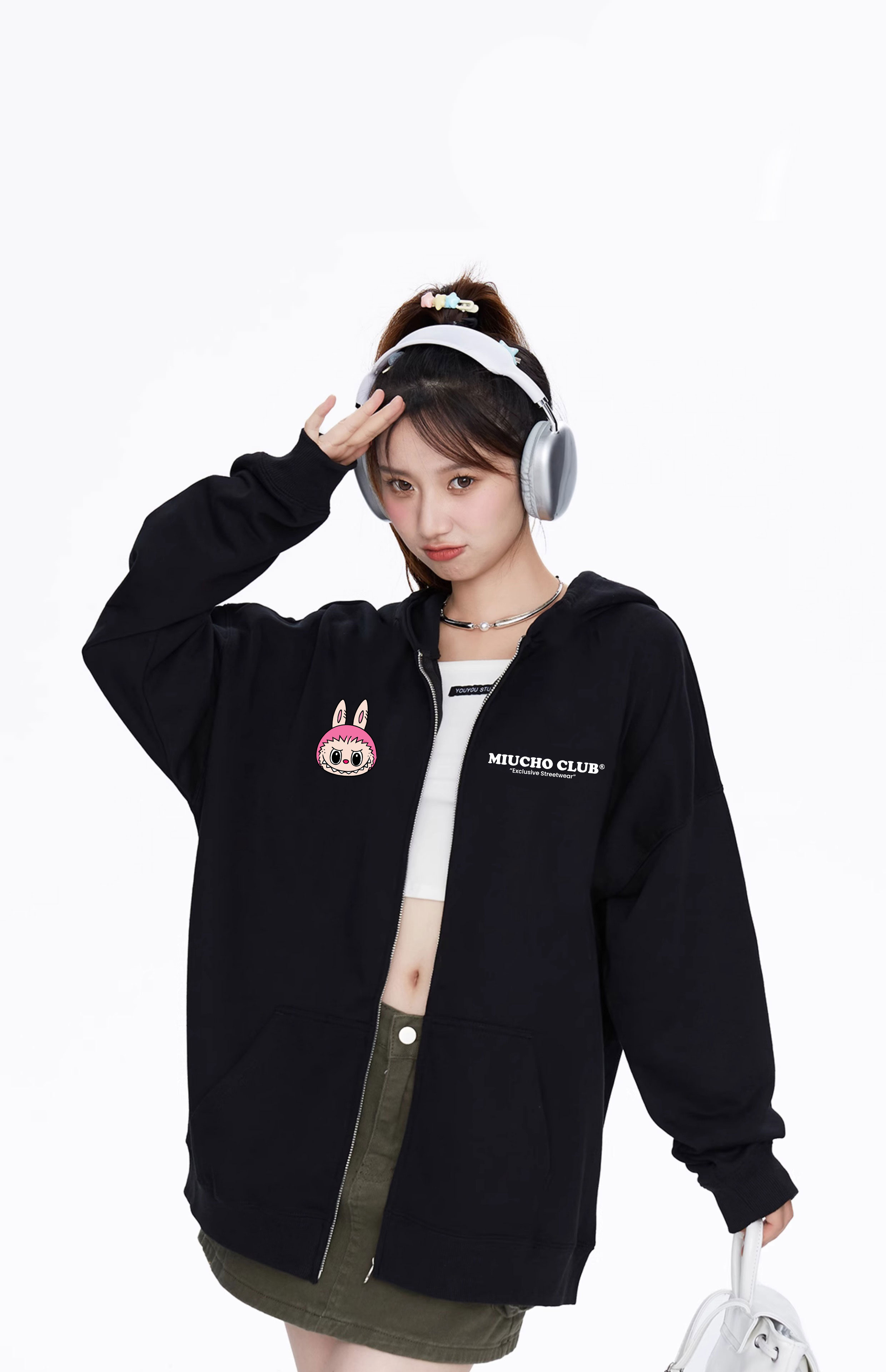 Áo hoodie zip labubu unisex local brand HZD1405 Miucho nỉ chân cua dày dặn in mix_thumbnail_2
