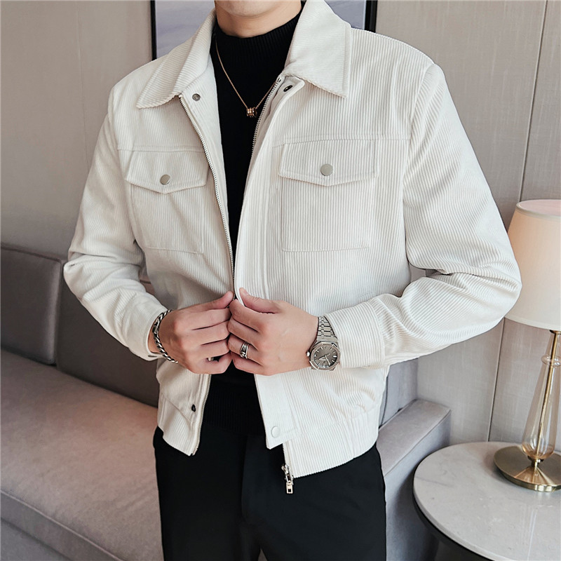 Áo jacket vải nhung nam dày thu đông áo jacket mẫu ngắn ôm dáng nhung sọc ve áo đơn giản áo khoác nam khí chất_thumbnail_6