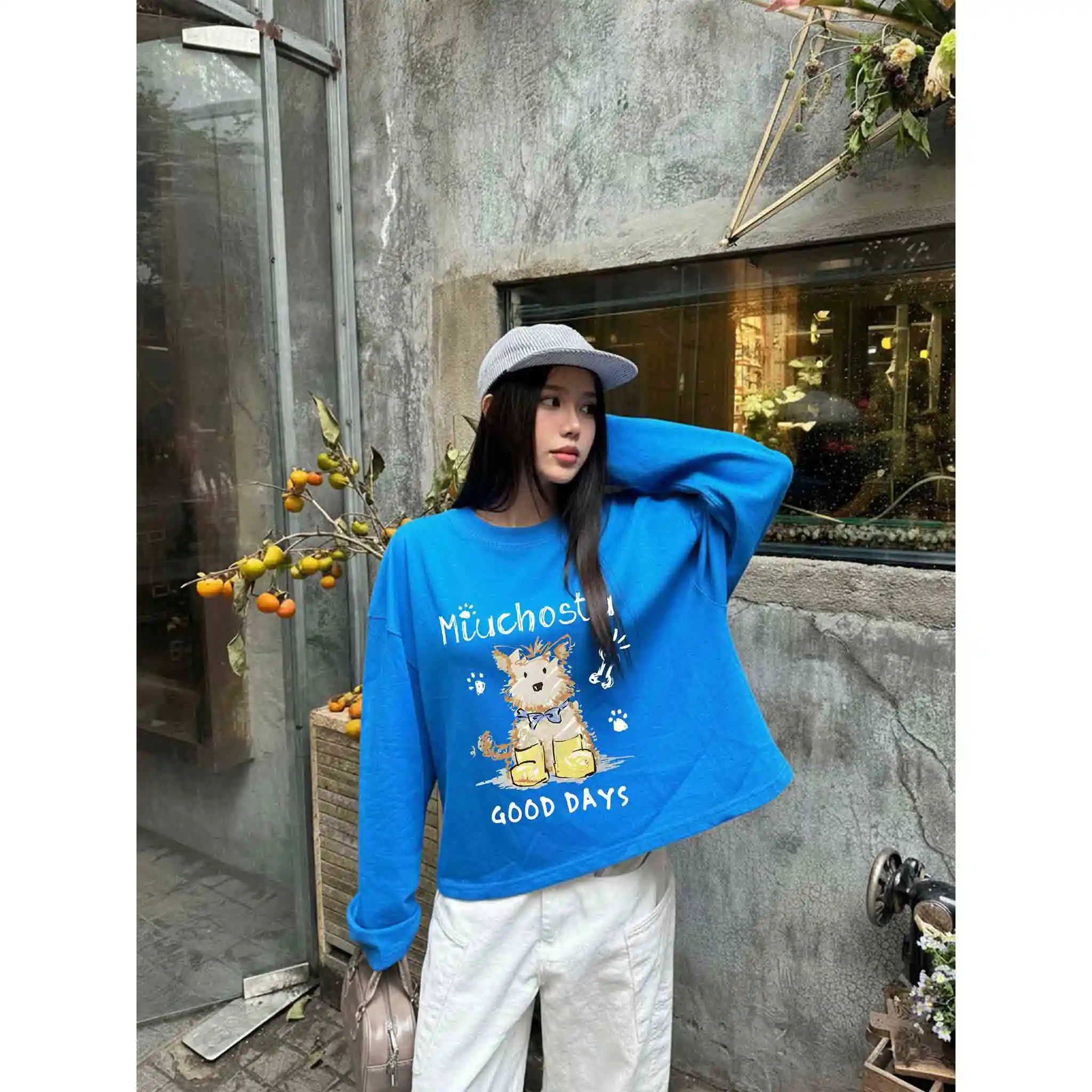 Áo thun tay dài form boxy Miucho vải cotton dày dặn thoáng mát Good days in mix 2800_thumbnail_2