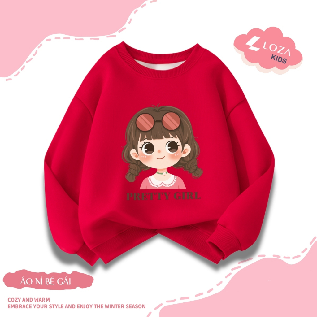 Áo sweater bé gái SWEET GIRL, PRETTY GIRL - Áo nỉ trẻ em cổ tròn size từ 15-40kg  Loza Kids IN003_thumbnail_3