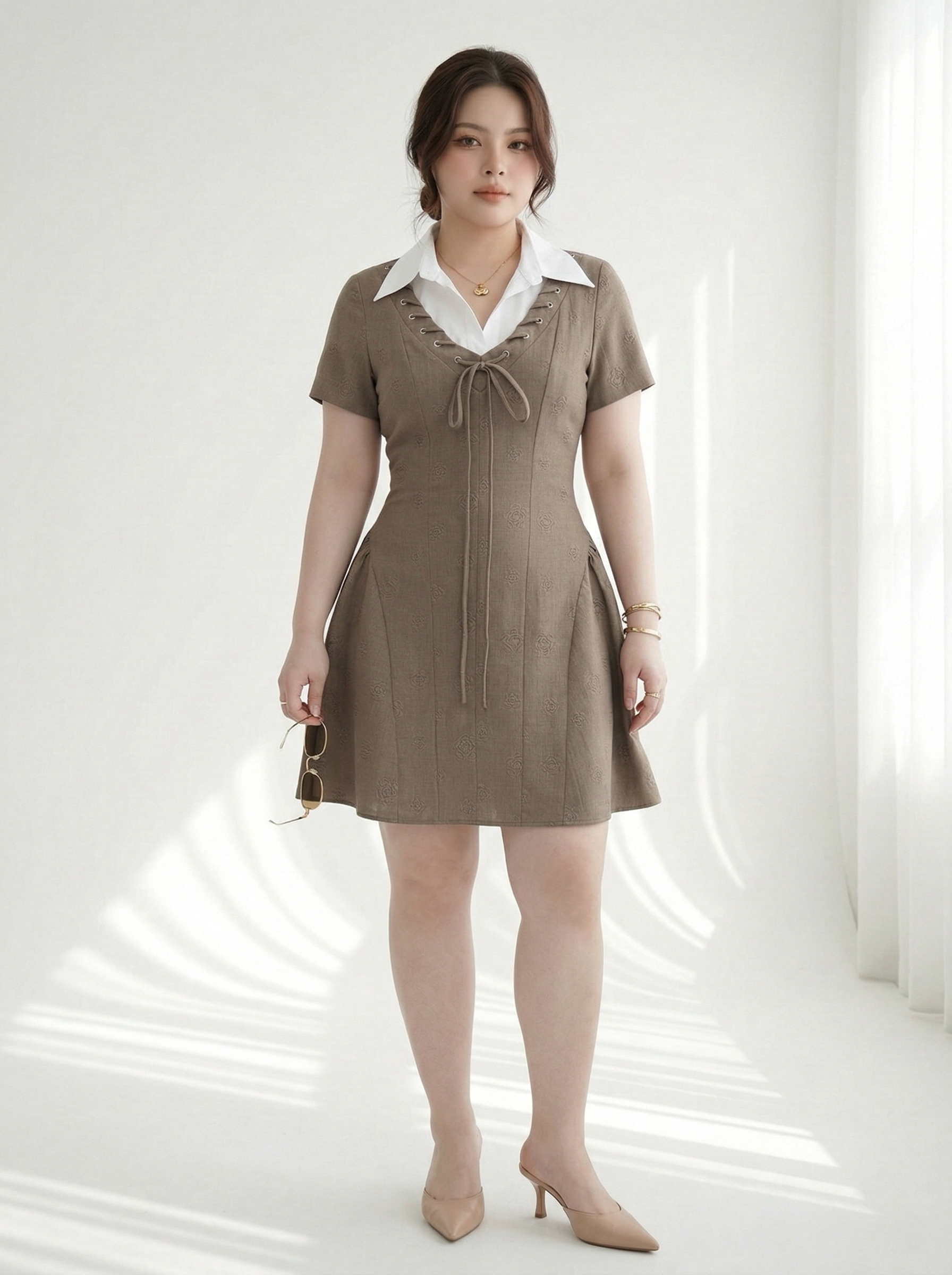 Đầm cổ sơ mi kiểu dáng A phồng bigsize DA153 dành cho nàng béo mập từ 55-95kg