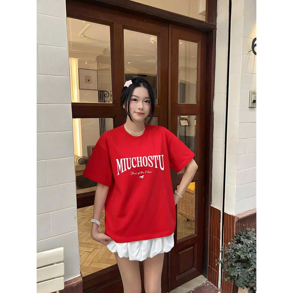 Áo thun boxy Miucho vải dày dặn thoáng mát chuẩn form chữ basic phối hình ngựa in mix 2895_thumbnail_8