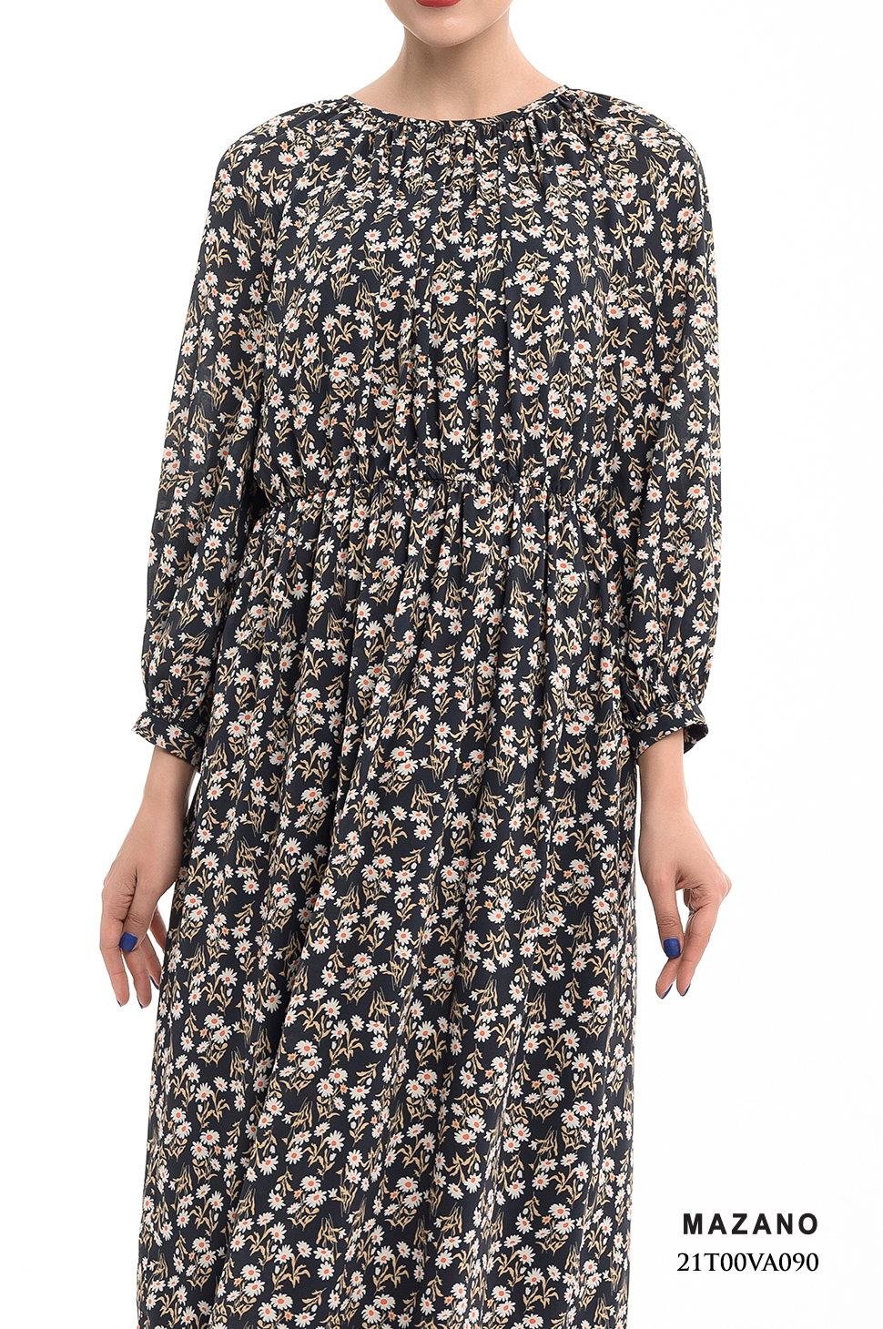 Đầm họa tiết nhún eo tay dài_thumbnail_4