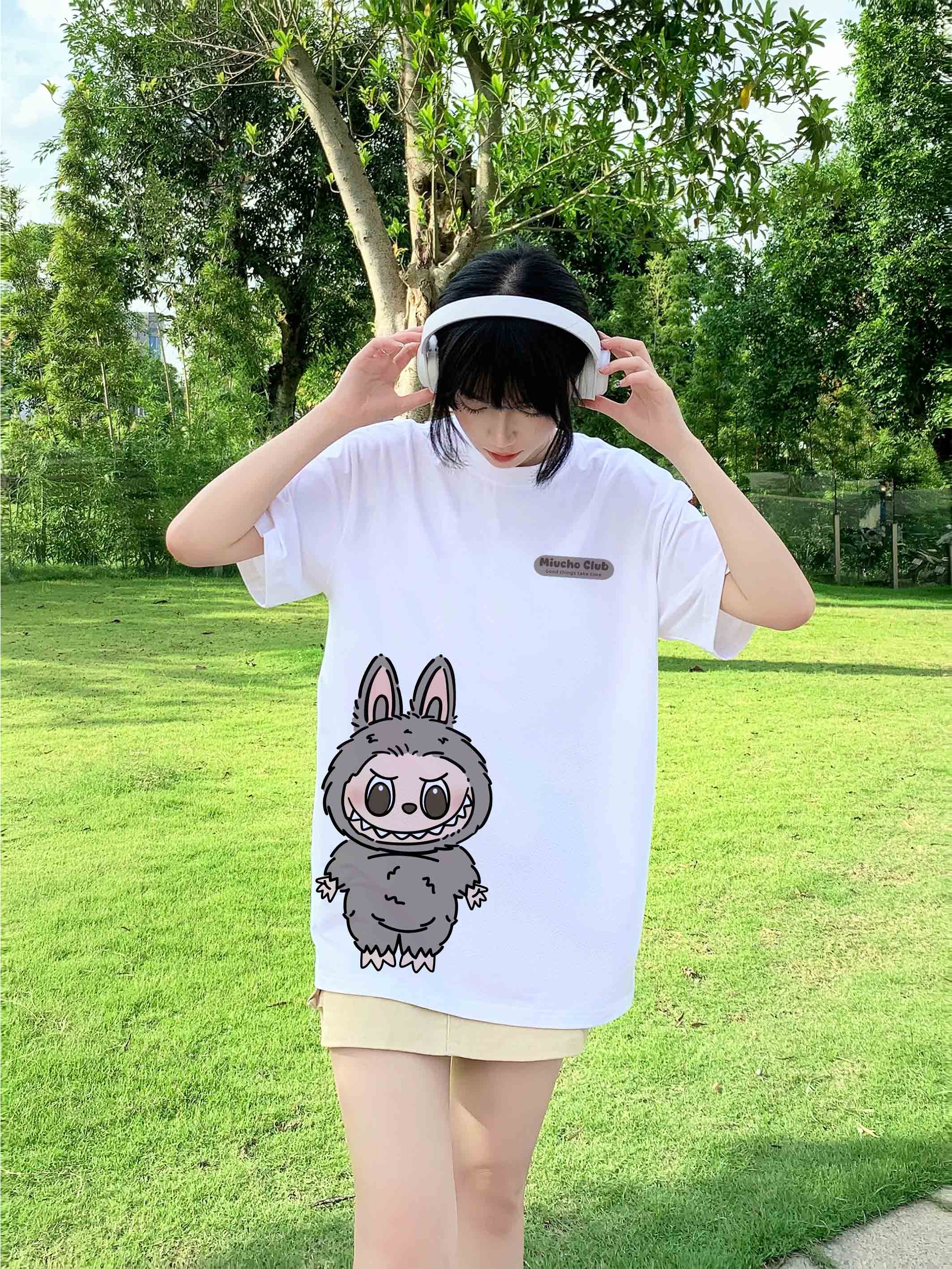 Áo thun labubu form rộng nhiều màu ATD1468 Miucho vải cotton cổ tròn in mix_thumbnail_2