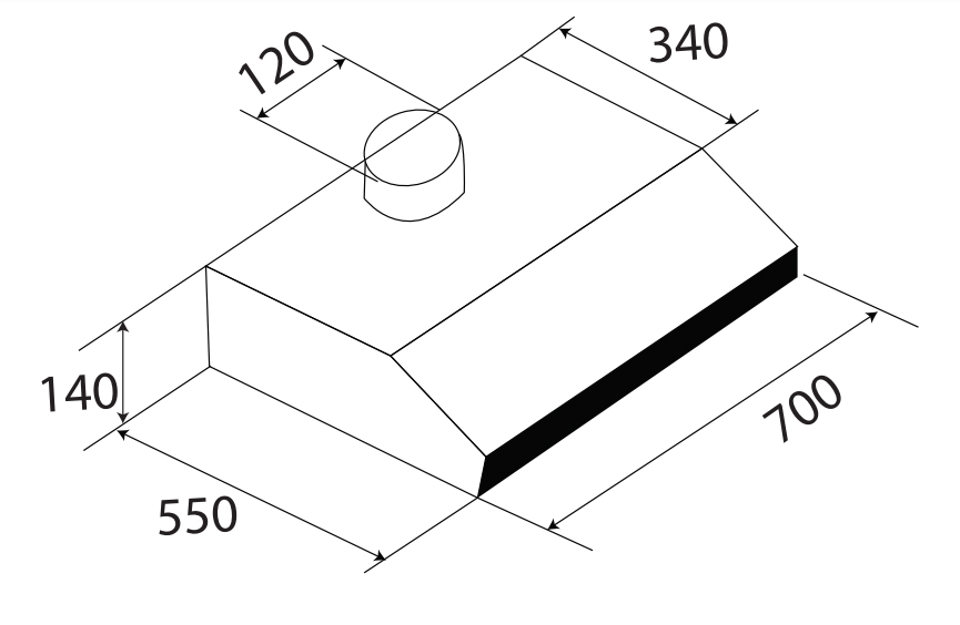 Kích thước lắp đặt của máy hút mùi Kaff KF-738I