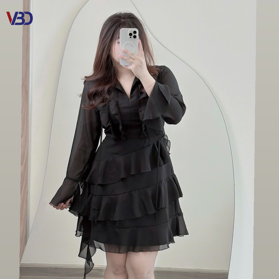 Đầm voan kiểu bèo nhún bigize DA150 dành cho nàng béo mập từ 55-95kg