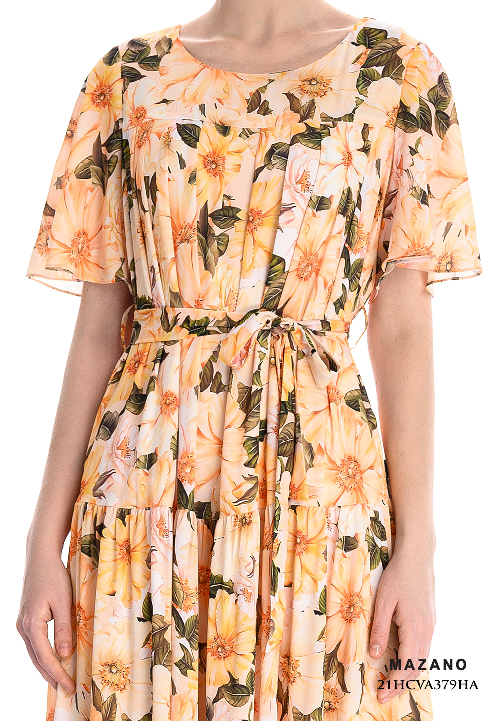 Đầm vàng xếp ly thắt đai họa tiết hoa_thumbnail_4