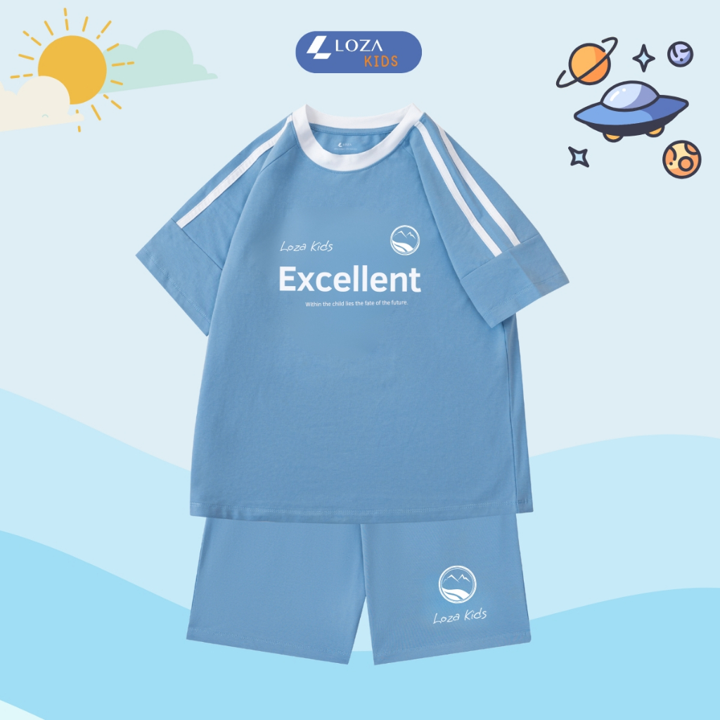 Đồ bộ bé gái, bé trai phối viền Excellent  - Quần áo cho bé chất liệu thun cotton - Loza Kids BF329_thumbnail_3