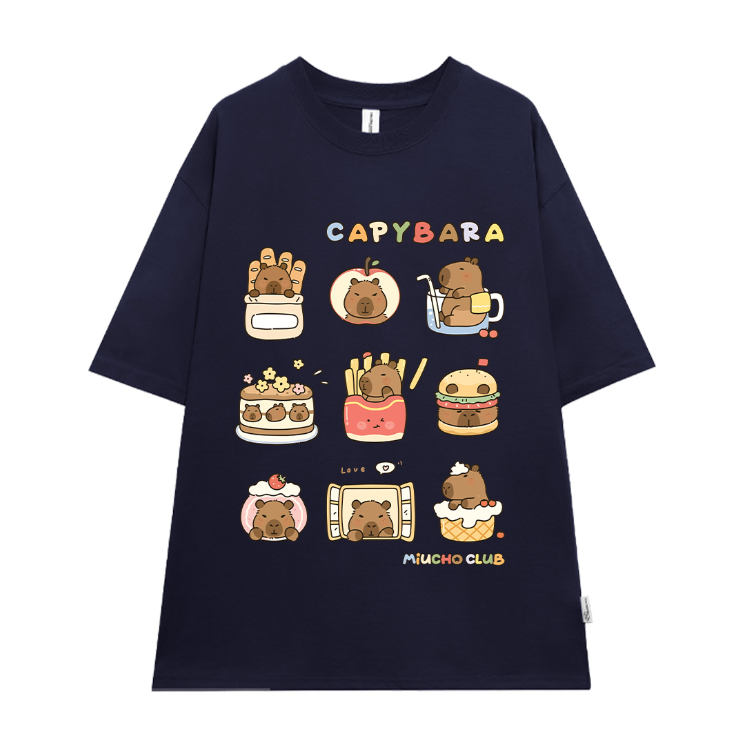 Áo thun chuột Capybara form rộng local brand ATD1224 Miucho tay ngắn vải cotton thoáng mát cổ tòn in mix_thumbnail_20