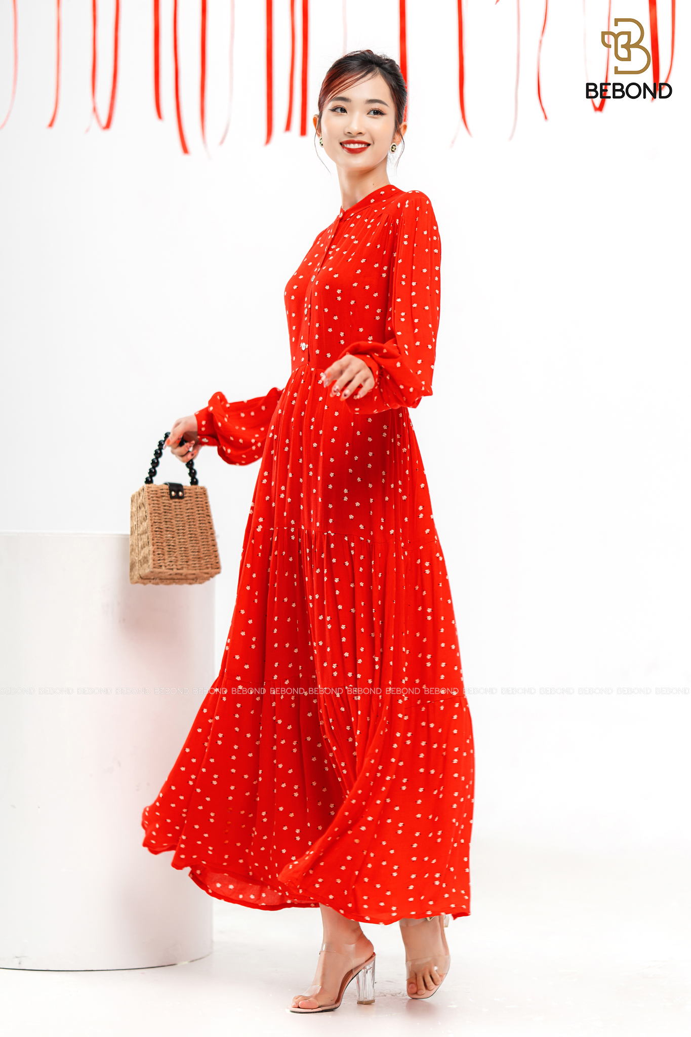 Đầm hoa nhí cổ tàu dáng dài HOA ĐỎ- Drusilla Dress_thumbnail_2