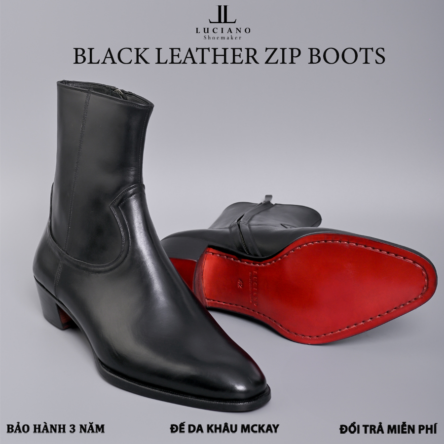 Black leather zip boots