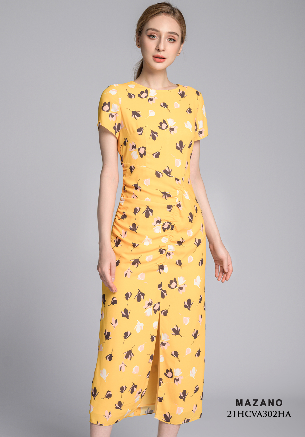 Đầm vàng họa tiết nhún eo_thumbnail_4