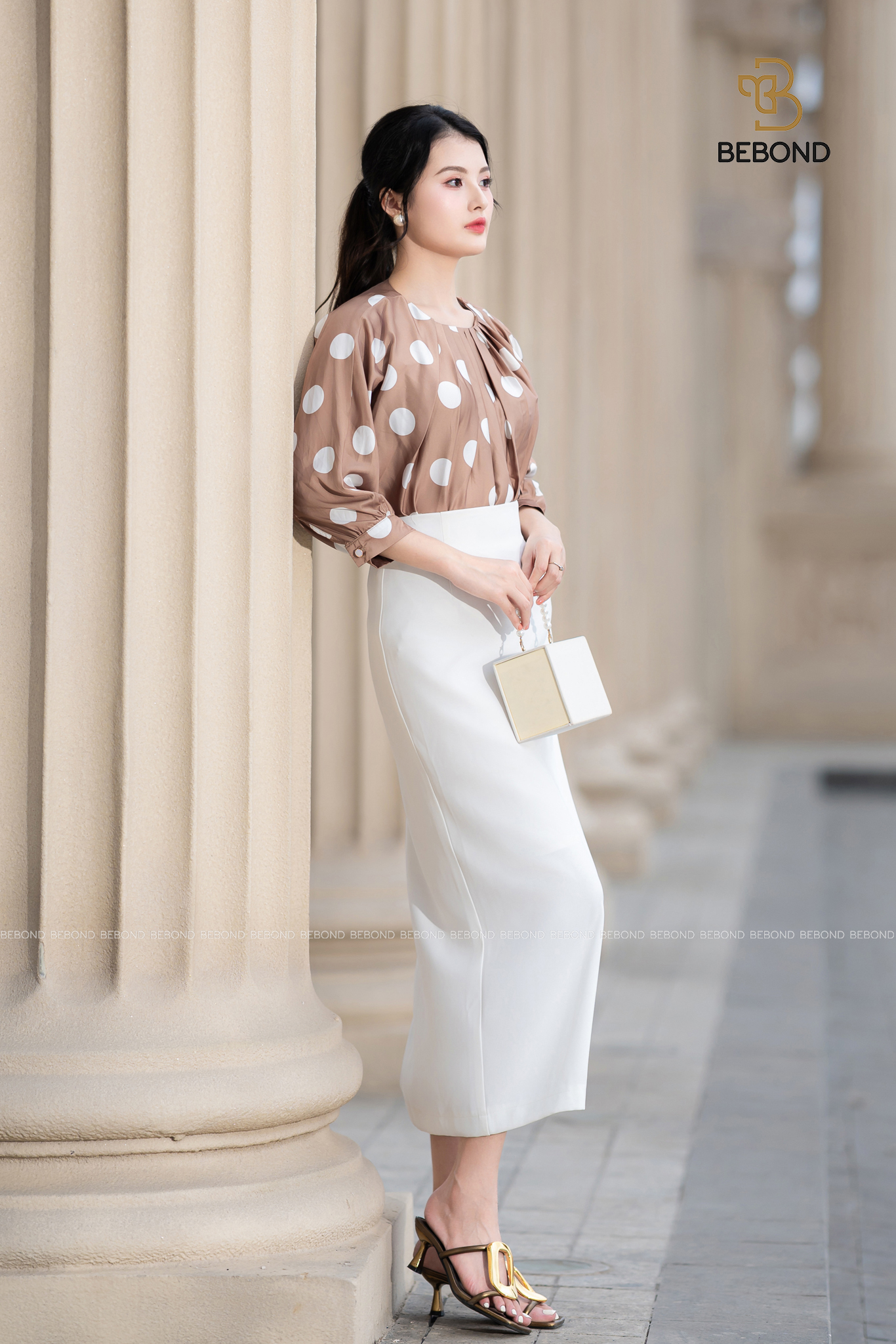 Áo chấm bi MINERVA màu NÂU_thumbnail_3