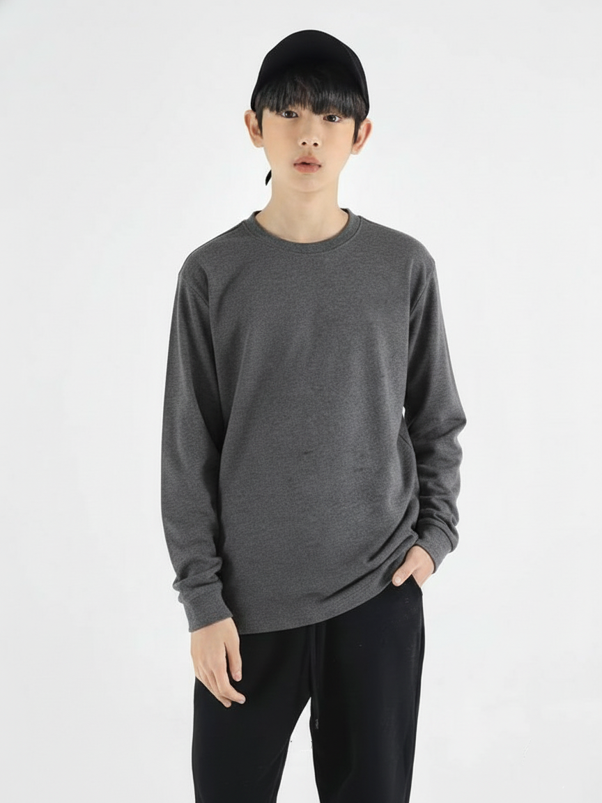 Áo giữ nhiệt bé trai màu ghi tàn có lớp lót lông mỏng