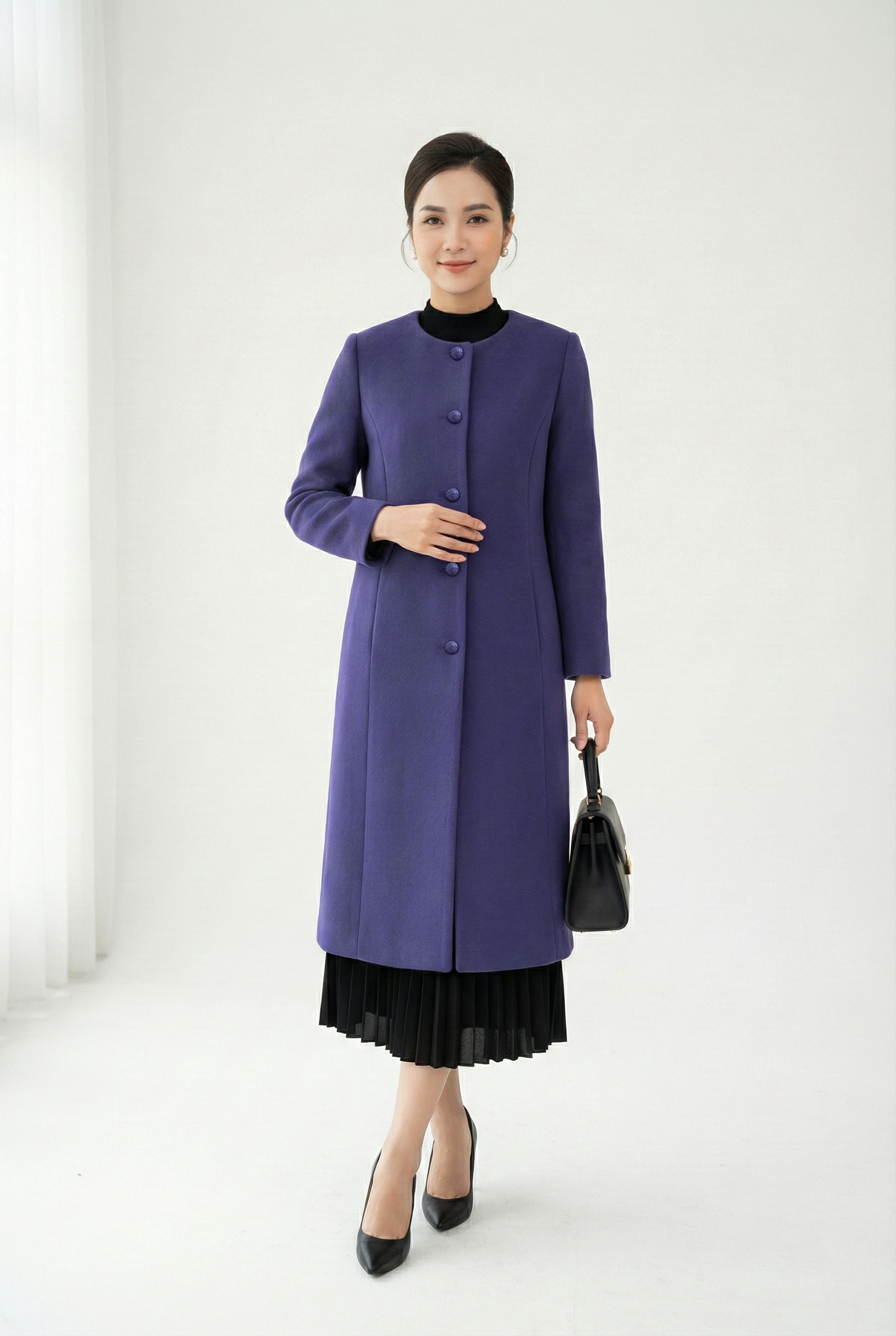 Áo măng tô Suông Vải dạ Cổ tròn Dài đến bắp chân_thumbnail_5