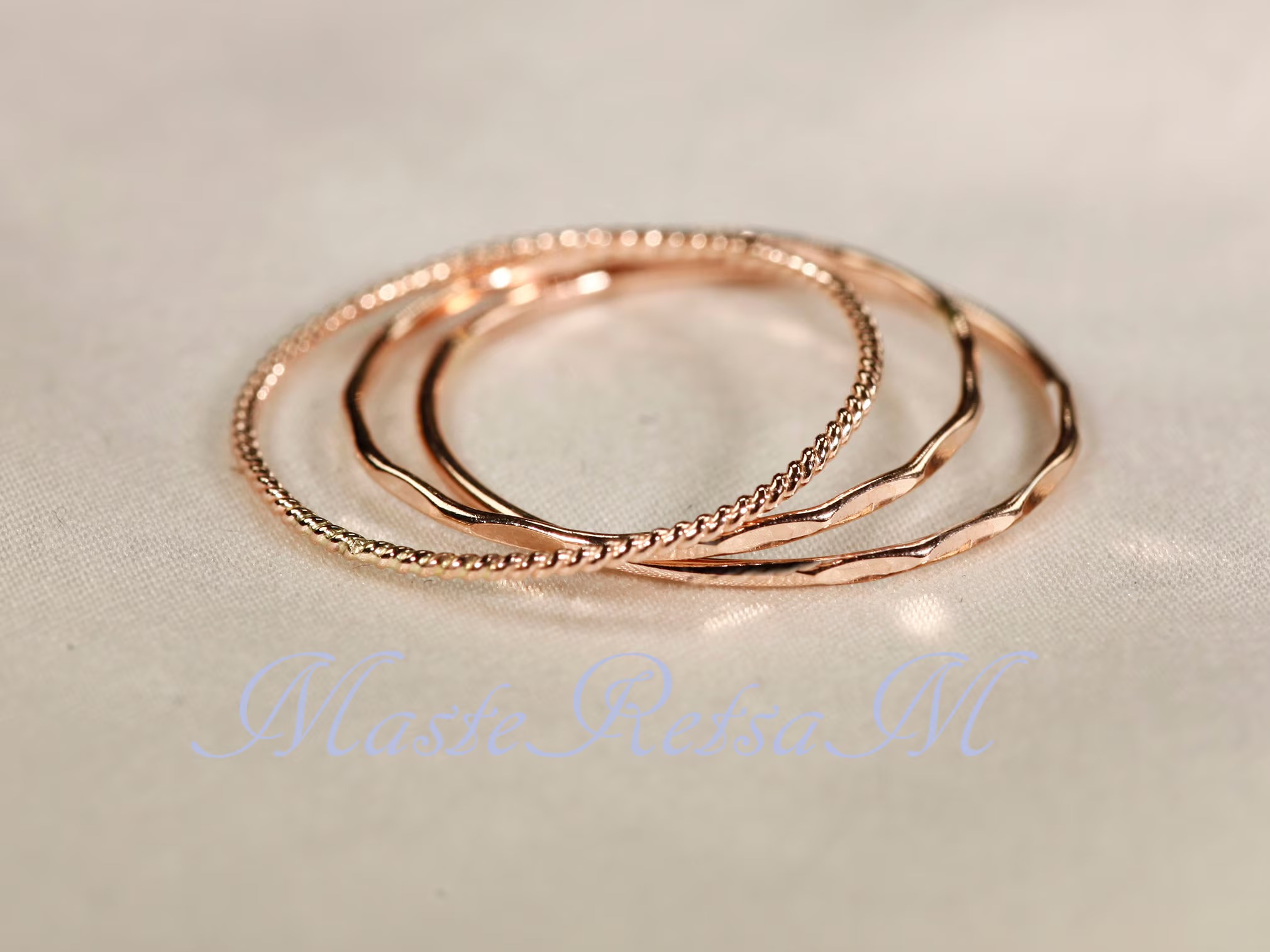 Elegant 3-Piece Gold Filled Ring Trio • Handmade Hammered & Twist Stackable Set_thumbnail_13