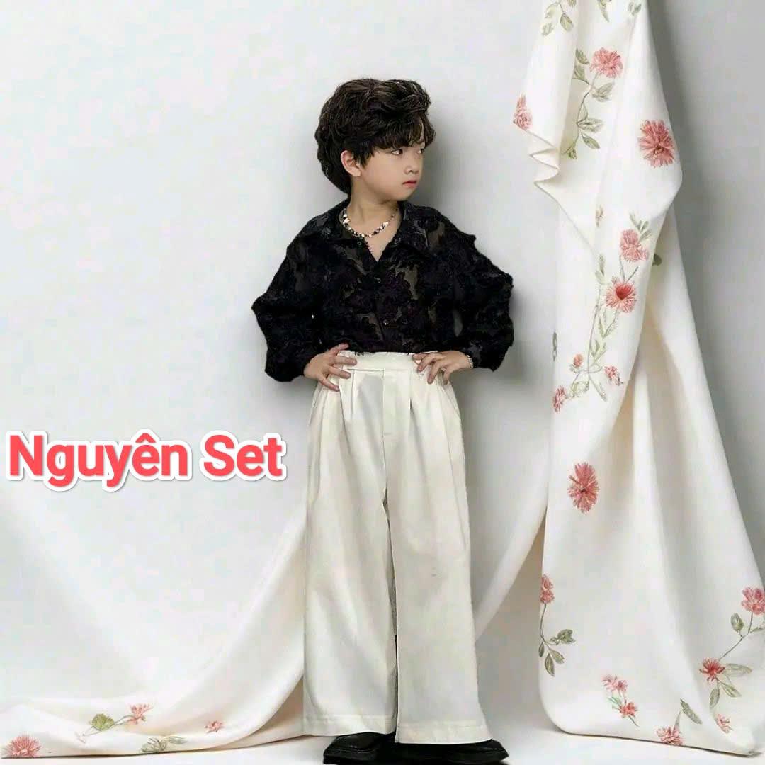 Áo Sơ Mi Lông Đen, Quần Suông Trắng Đai Chéo Ống Rộng Cho Bé Trai, Bé Gái._thumbnail_8