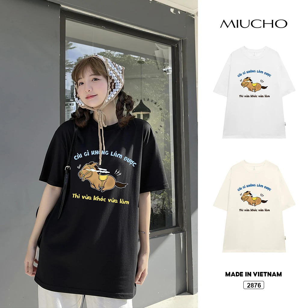 Áo thun boxy Miucho Club chất vải dày dặn thoáng mát chuẩn form chú ngựa hài hước in mix 2876