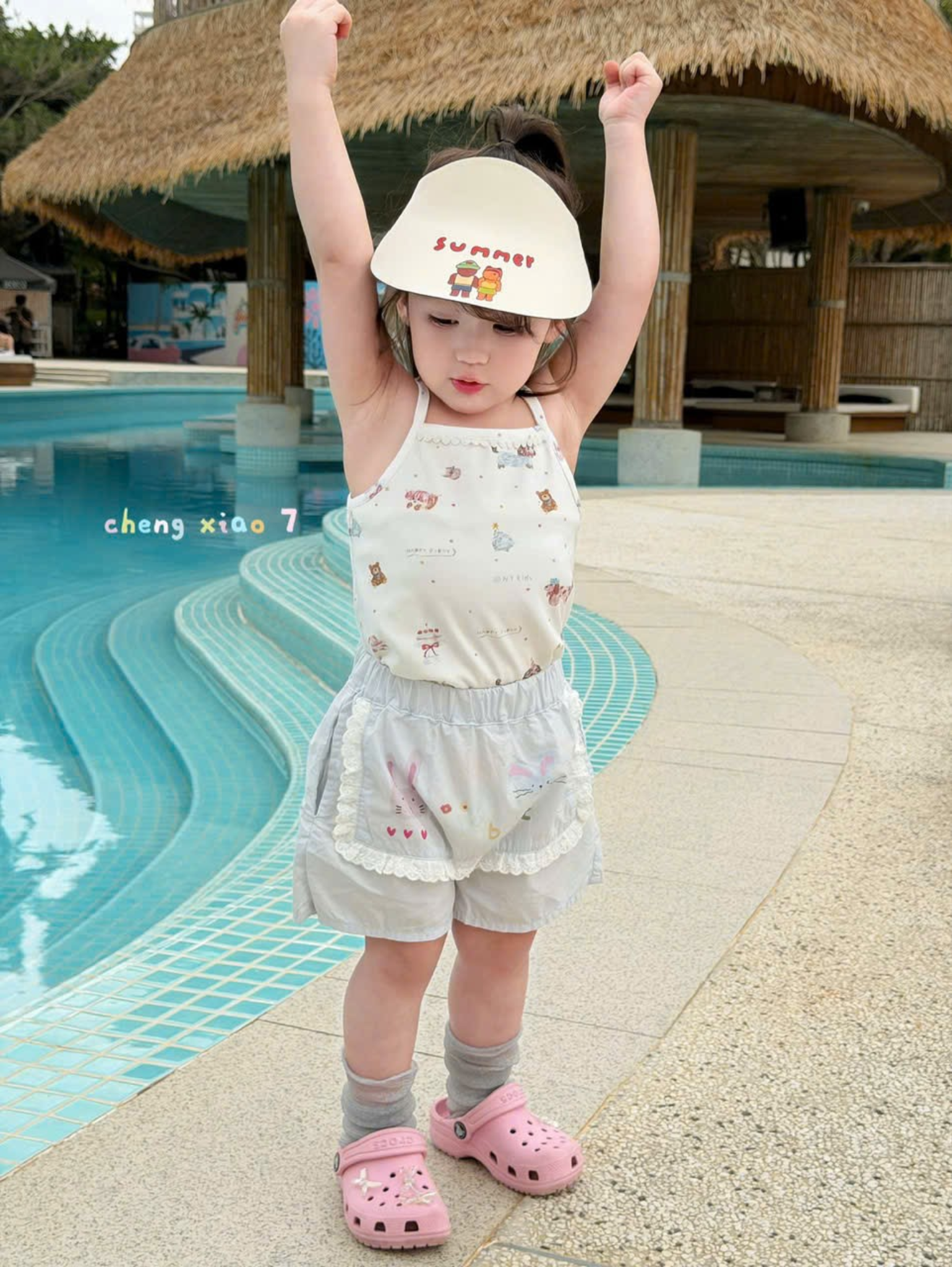 CX21 - Quần cotton short phối yếm ren in hình thỏ hãng CX7