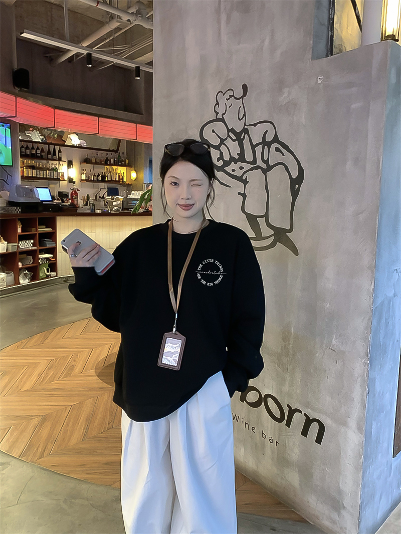 Áo sweater nữ form boxy 1907 Miucho cổ tròn vải nỉ bông 350 GSM in basic_thumbnail_6