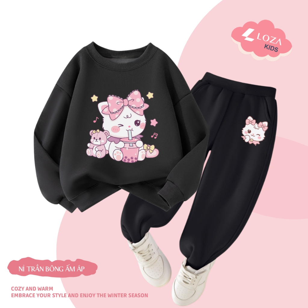 Set bộ nỉ bé gái in mèo cute - Loza Kids BI478_thumbnail_3