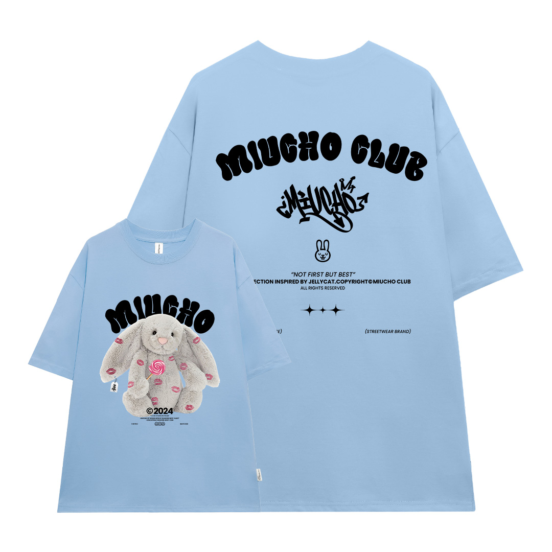 Áo thun thỏ Bunny form rộng local brand ATD1255 Miucho tay ngắn cổ tròn in mix_thumbnail_12