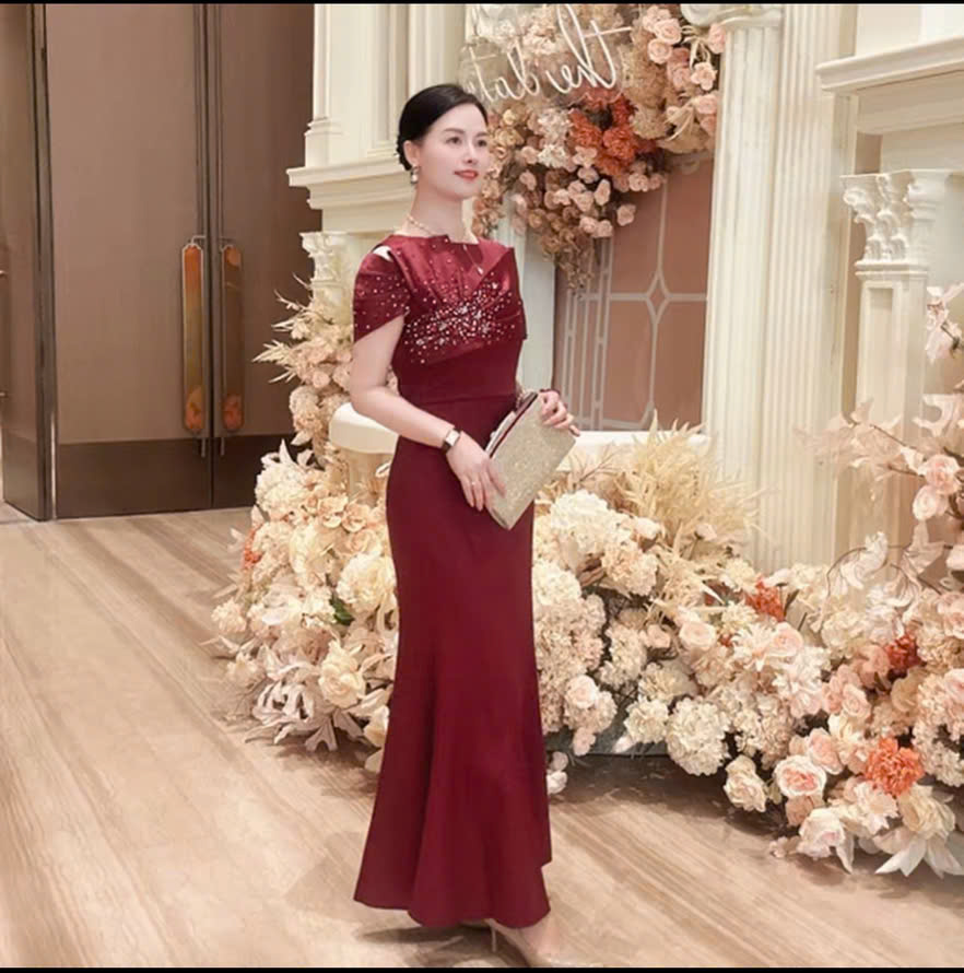 Đầm dự tiệc dạ hội đuôi cá kiểu nơ vai đính đá cao cấp_thumbnail_1