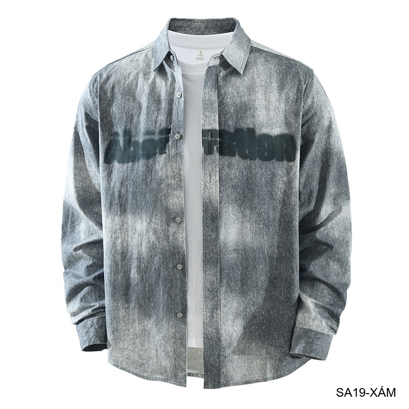 SA19 - Áo sơ mi nam dáng rộng phong cách streetwear, họa tiết in chữ, chất cotton mềm mại_thumbnail_5
