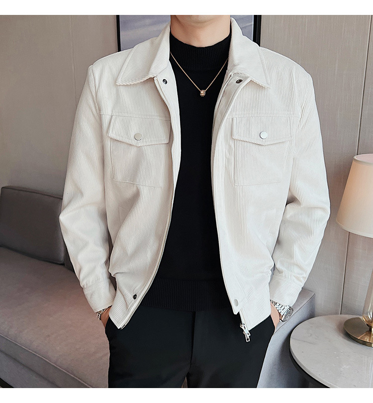 Áo jacket vải nhung nam dày thu đông áo jacket mẫu ngắn ôm dáng nhung sọc ve áo đơn giản áo khoác nam khí chất_thumbnail_3