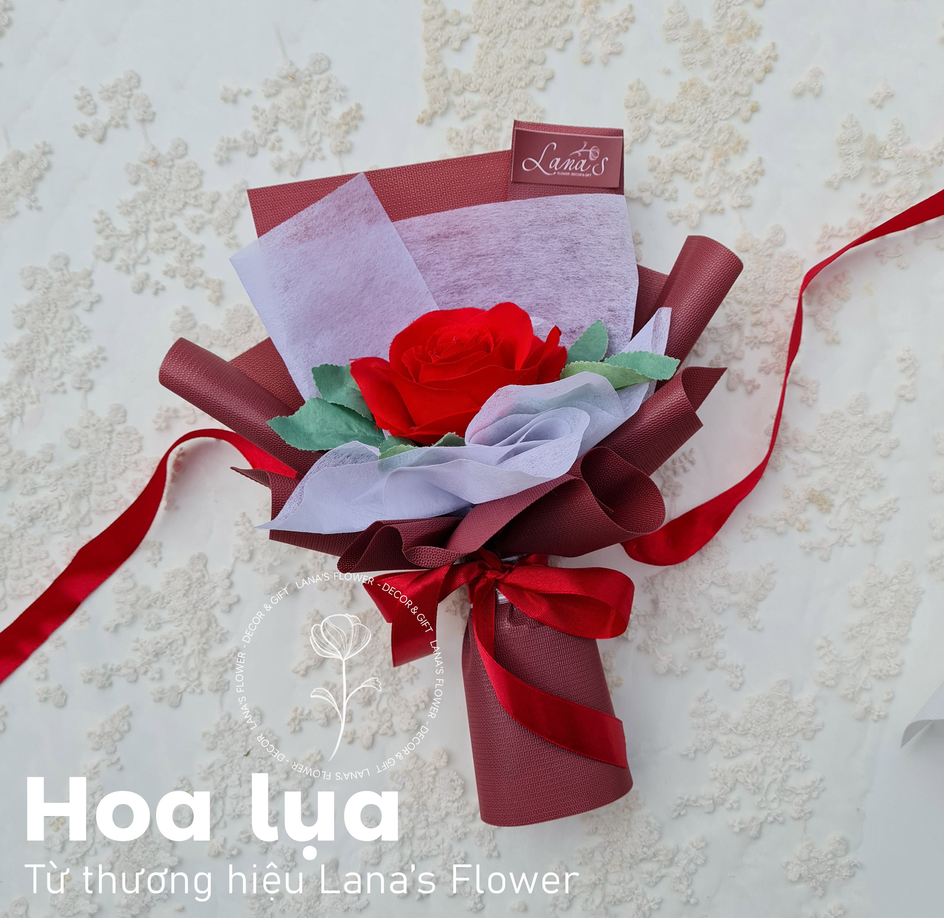 Bó hoa lụa mini 1B - Hoa hồng đỏ