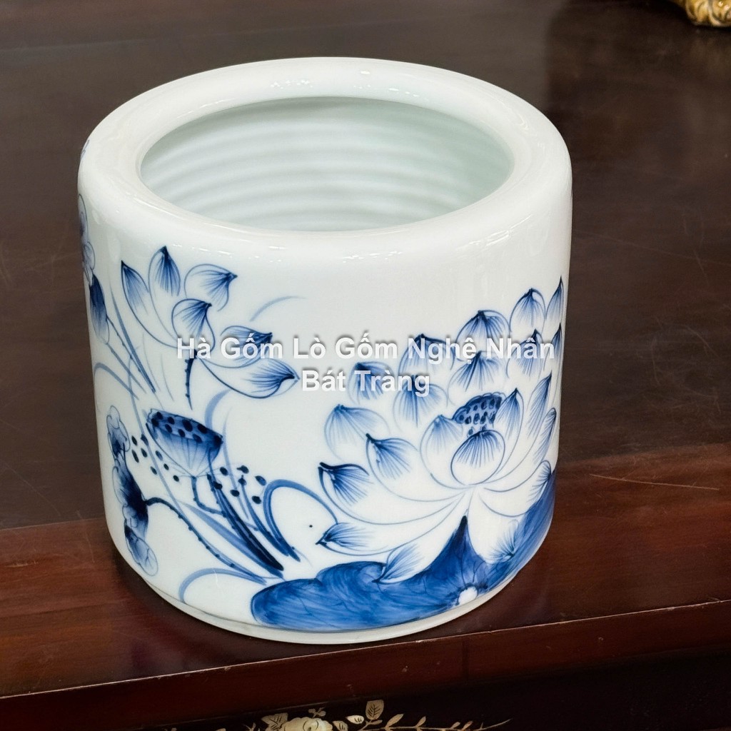 Sen Chàm Vẽ Tay Đồ Thờ Cúng Cao Cấp - Nghệ Nhân Bát Tràng Chế Tác - Bát hương lư hương - bộ đồ cúng