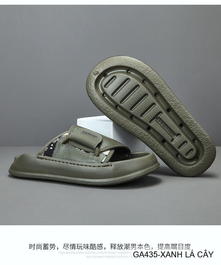 GA435 - Dép nam đế dày thời trang, chất liệu da bò mềm, màu xanh lá và đen_thumbnail_9