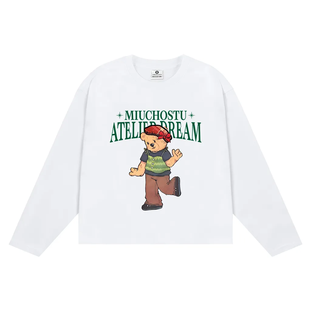 Áo thun boxy unisex Miucho tay dài cổ tròn vải cotton thoáng mát dày dặn hình gấu bông in mix 2658_thumbnail_0