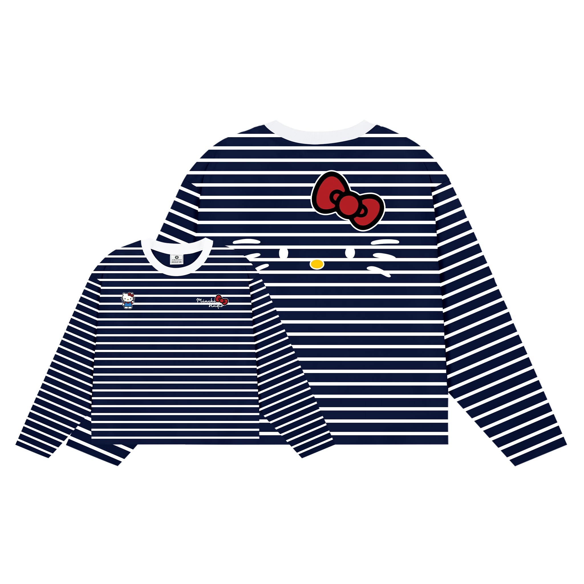 Áo thun boxy tay dài Miucho vải rib thoáng mát mềm mại co giãn tốt cổ tròn kẻ sọc kitty in mix 2691_thumbnail_14