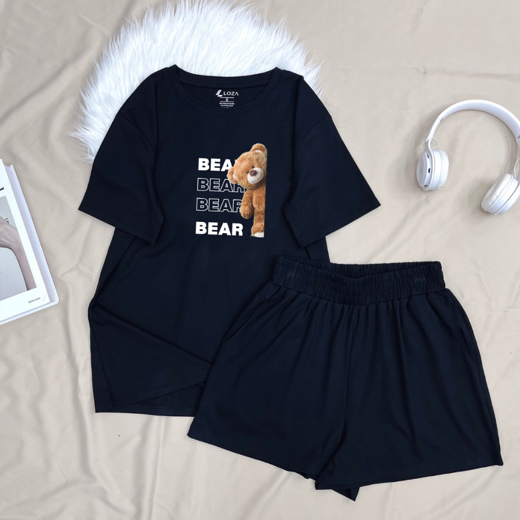 Set đồ nữ LOZA hình gấu Bear - Đồ bộ nữ mùa hè gồm áo thun dáng rộng + quần đùi cotton - BP17_thumbnail_5